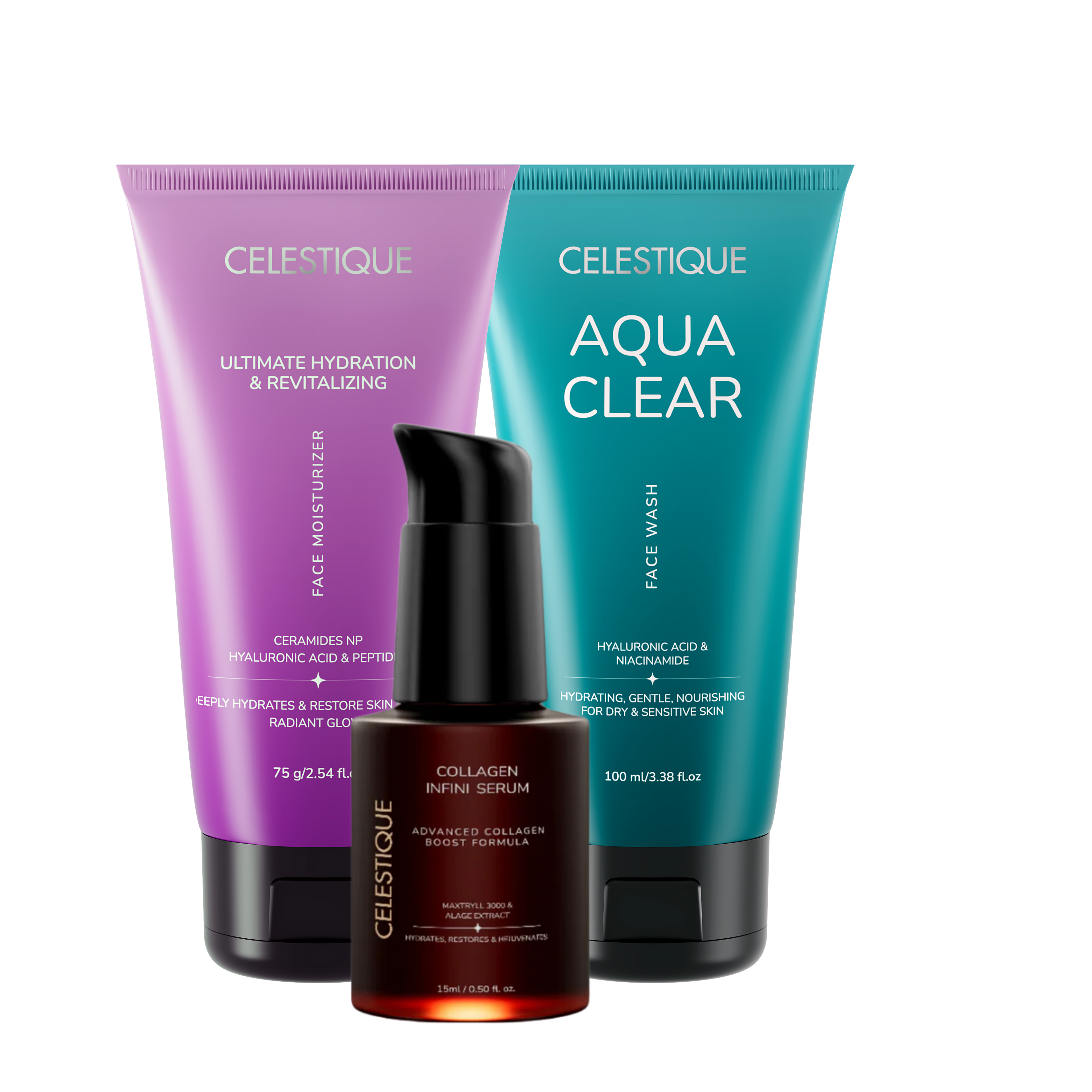 Face Moisturizer, Aqua Clear Facewash & Collagen Infini serum Combo